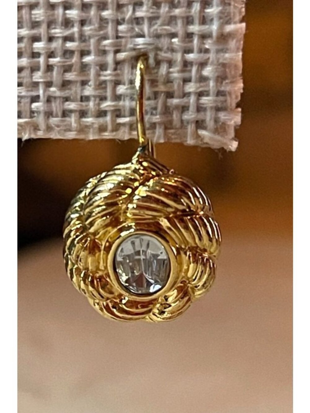 Vintage 80s Signed Avon Gold Tone Rope Twist Rhinestone Dome Drop Earrings - Picture 3 of 7
